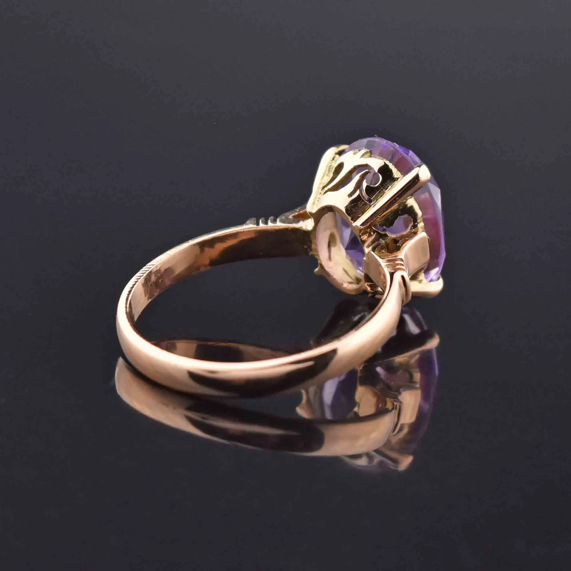 Vintage Oval Amethyst Ring, 4 CTW, 14K Rose Gold