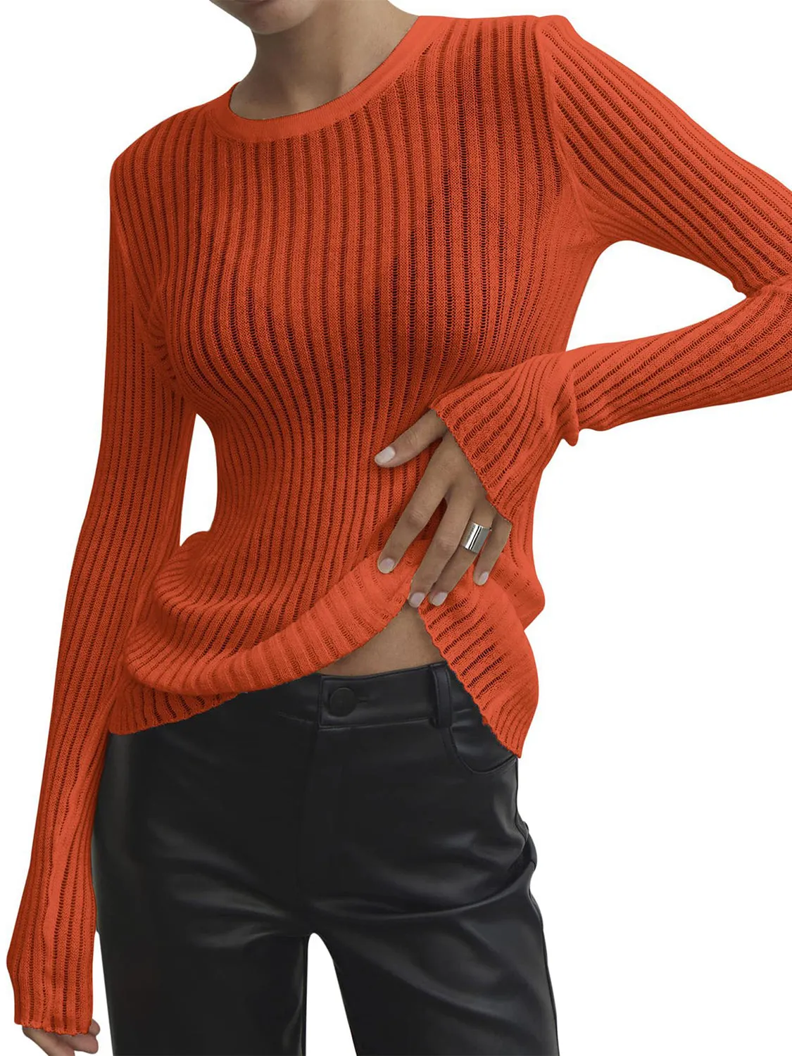 round neck ribbed knit top