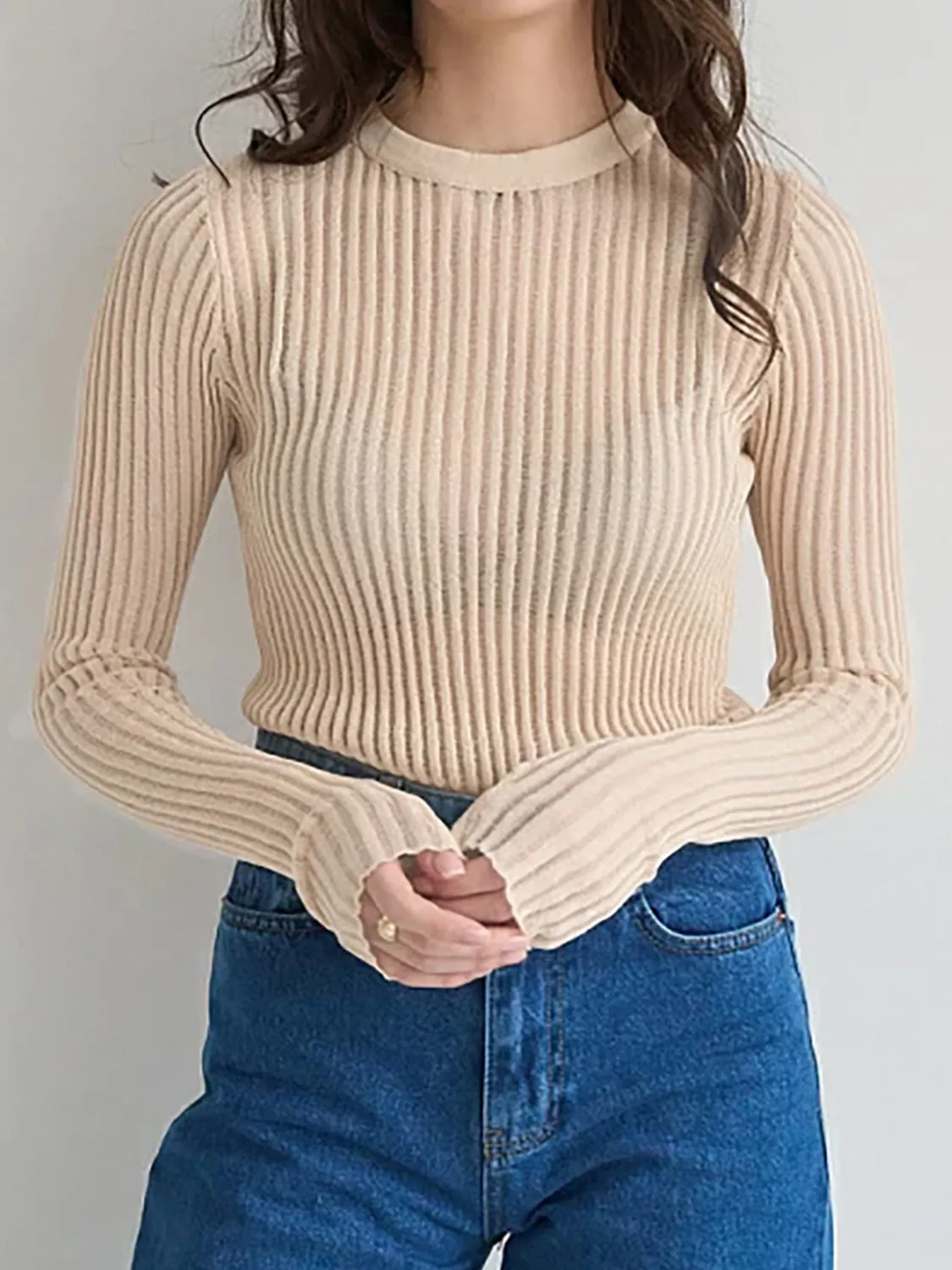 round neck ribbed knit top