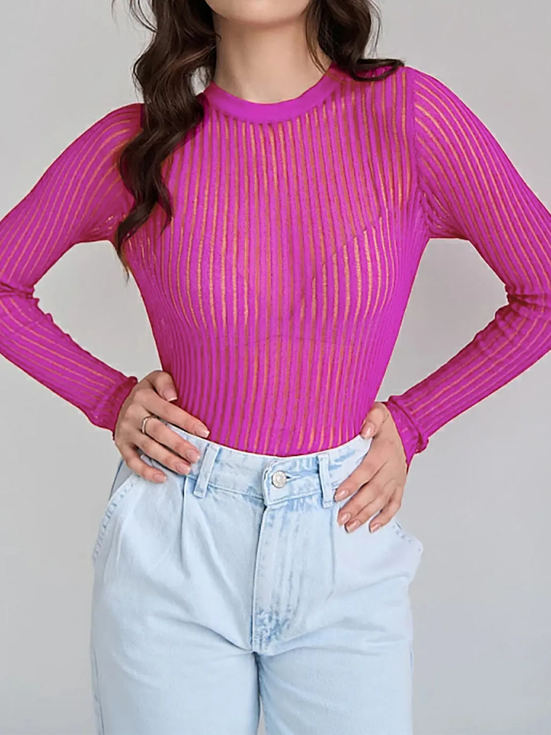 round neck ribbed knit top