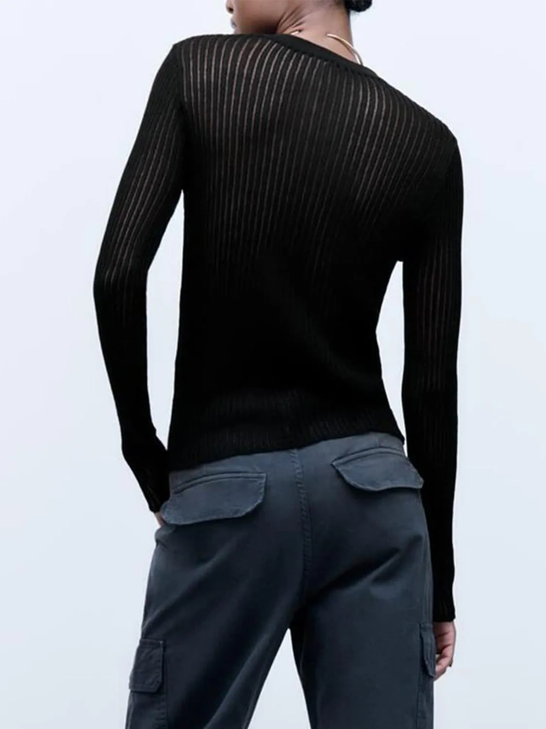 round neck ribbed knit top