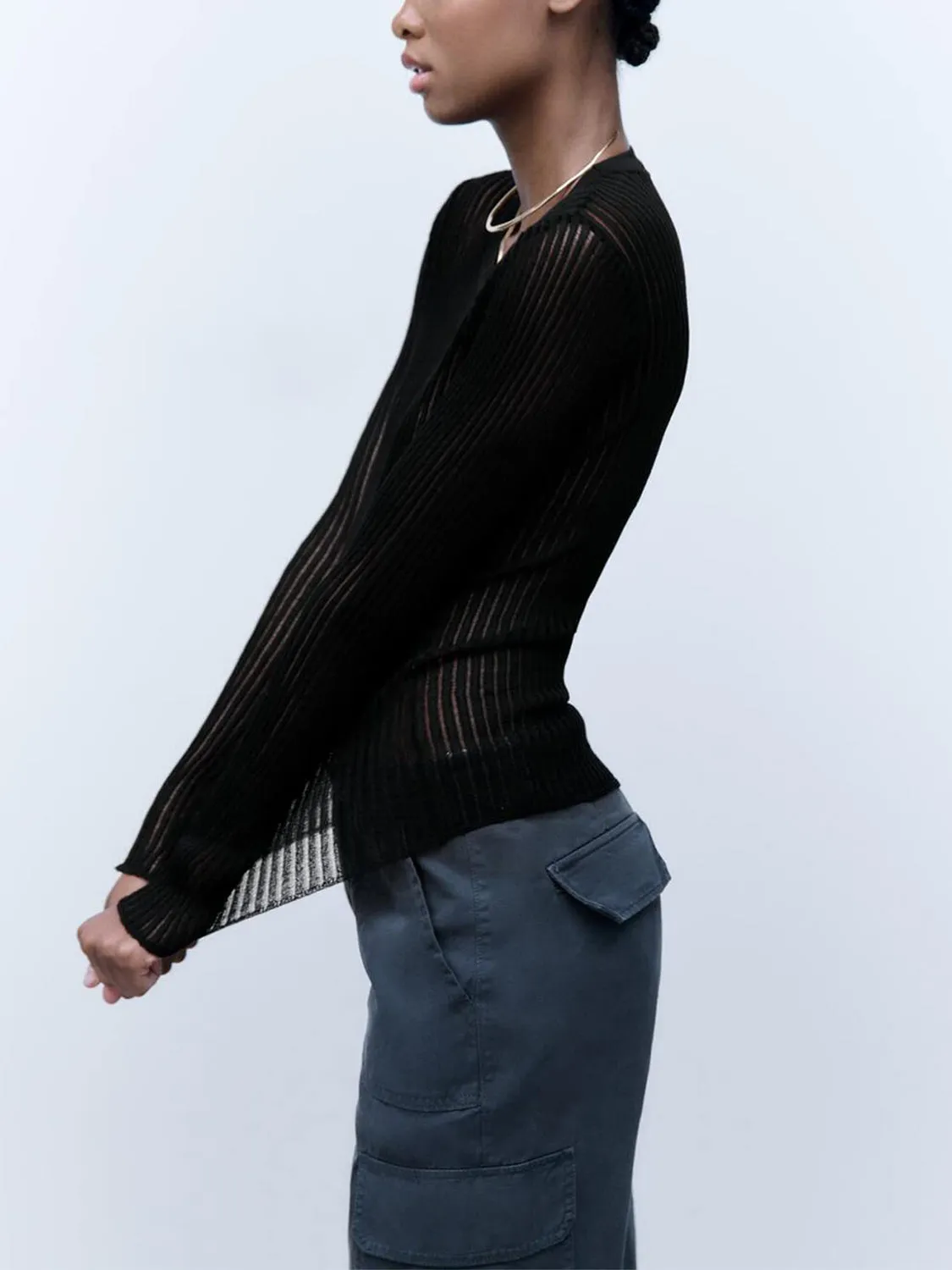 round neck ribbed knit top