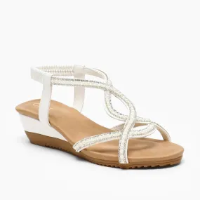 Quiz Embellished T-Strap Low Wedge Sandals