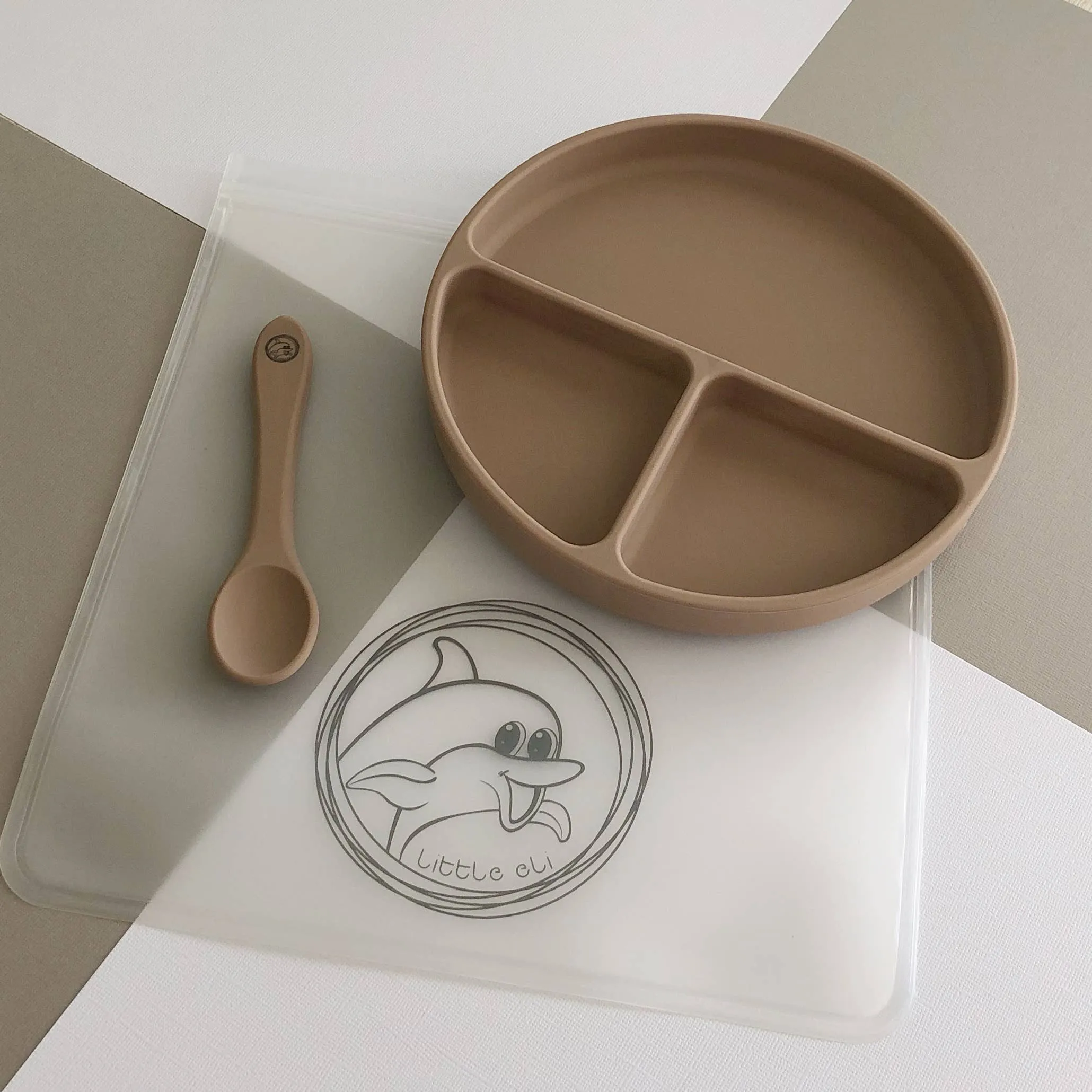 Coastal Sand Silicone Suction Plate + Spoon + Storage Bag - Little Eli