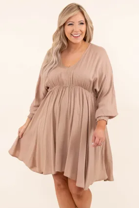 Taupe Smocked And Loaded Dress