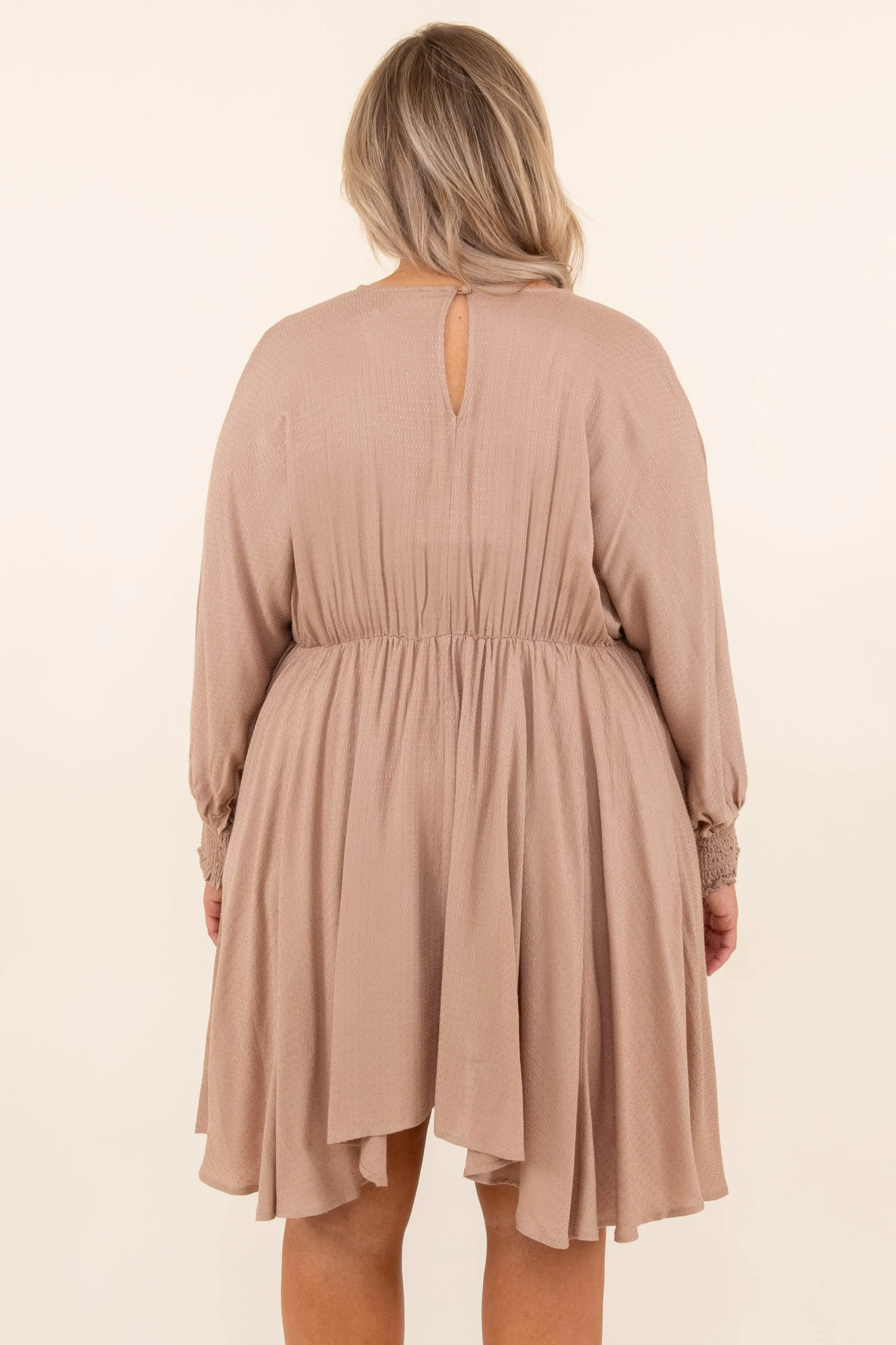 Taupe Smocked And Loaded Dress