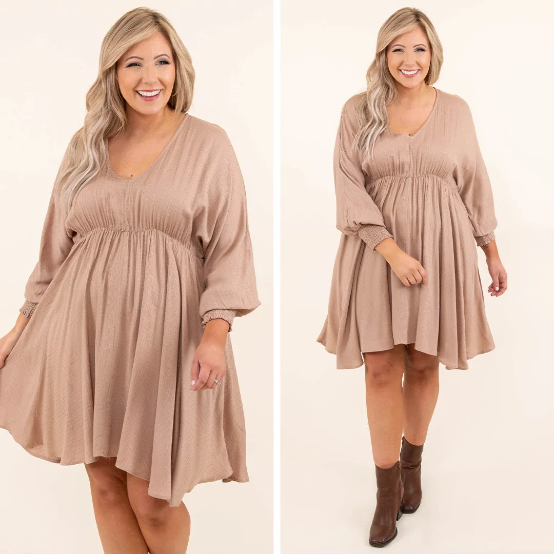 Taupe Smocked And Loaded Dress