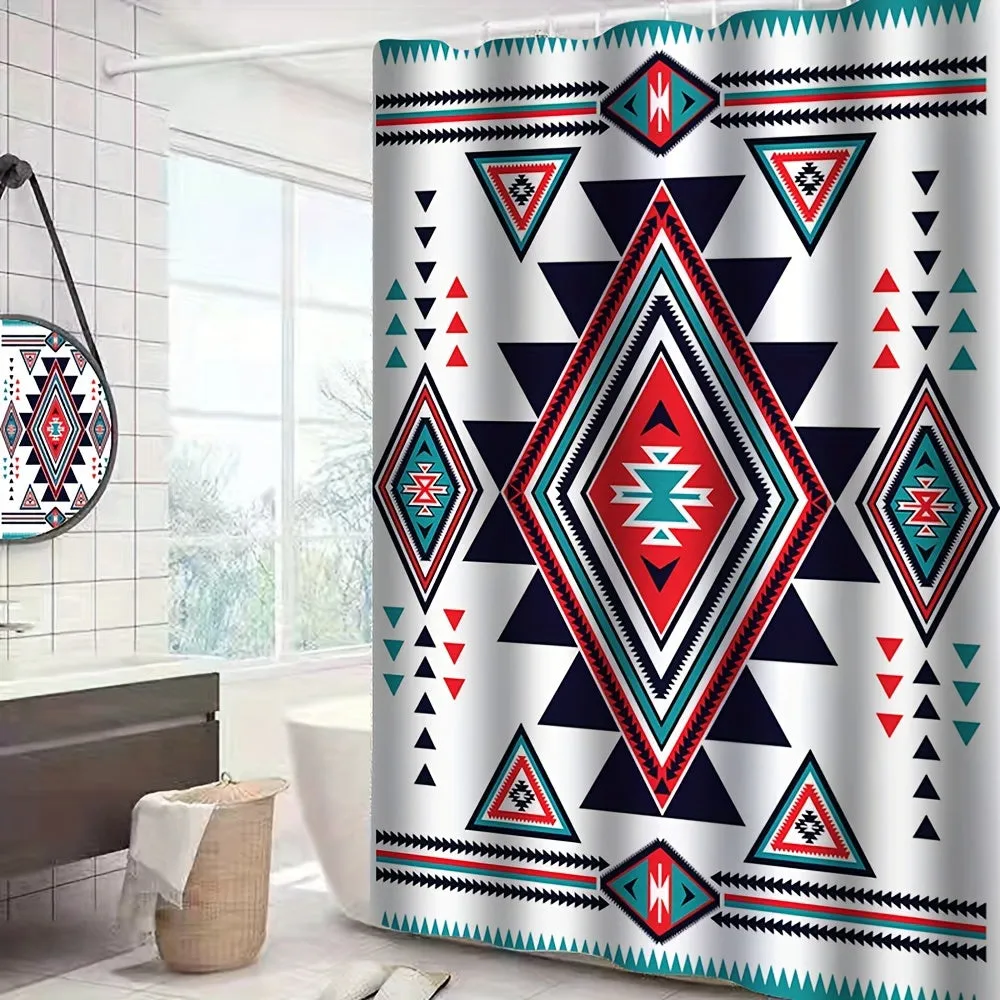 1/3/4pcs Southwestern Printed Bathroom Partition Curtain Set with Hooks, Waterproof, Non-Slip Bath Rug, Toilet U-