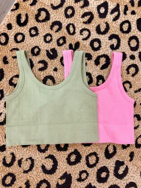 Ribbed Cropped Cami - Pink and Sage