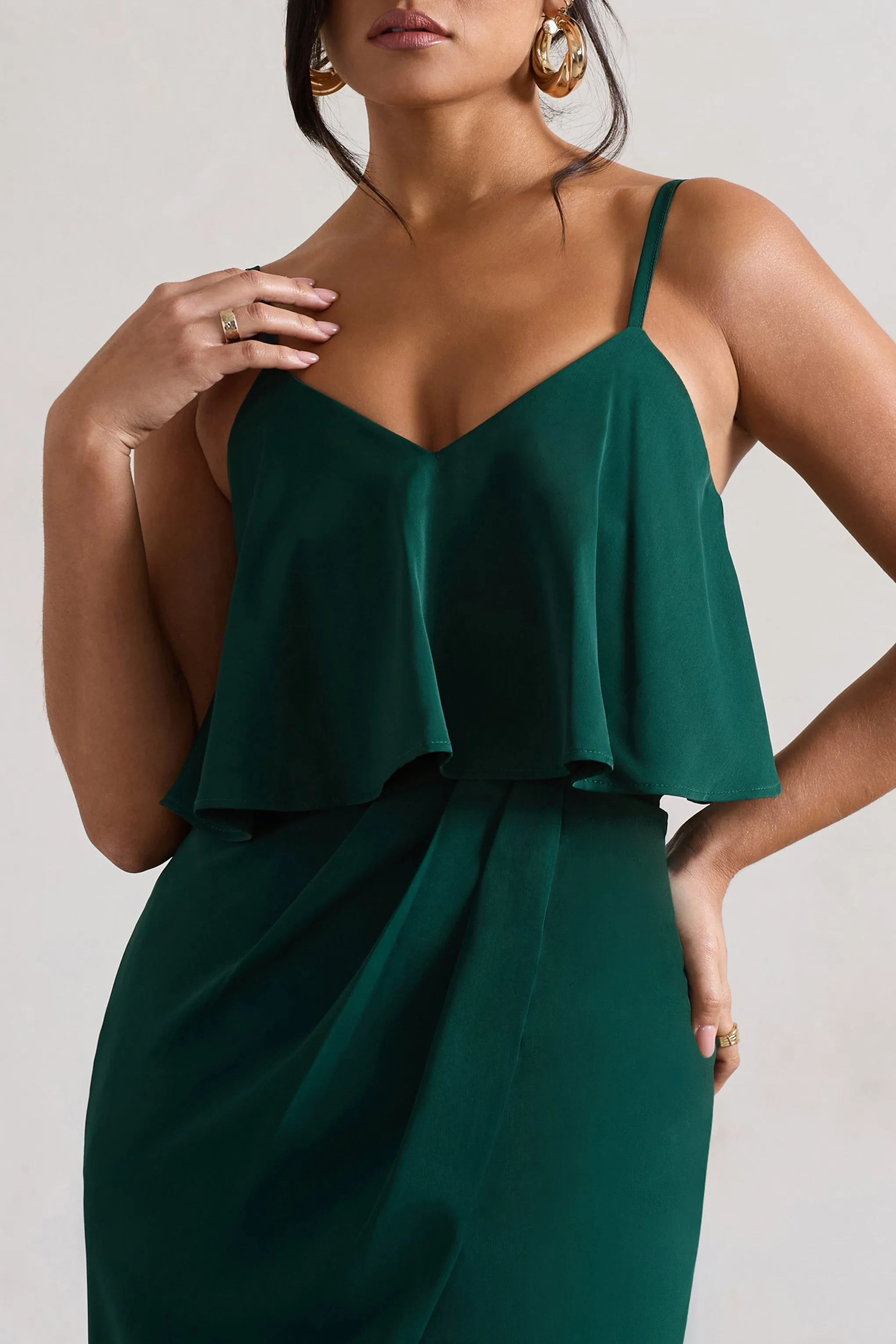 Strappy Draped-Neck Wrap Midi Dress