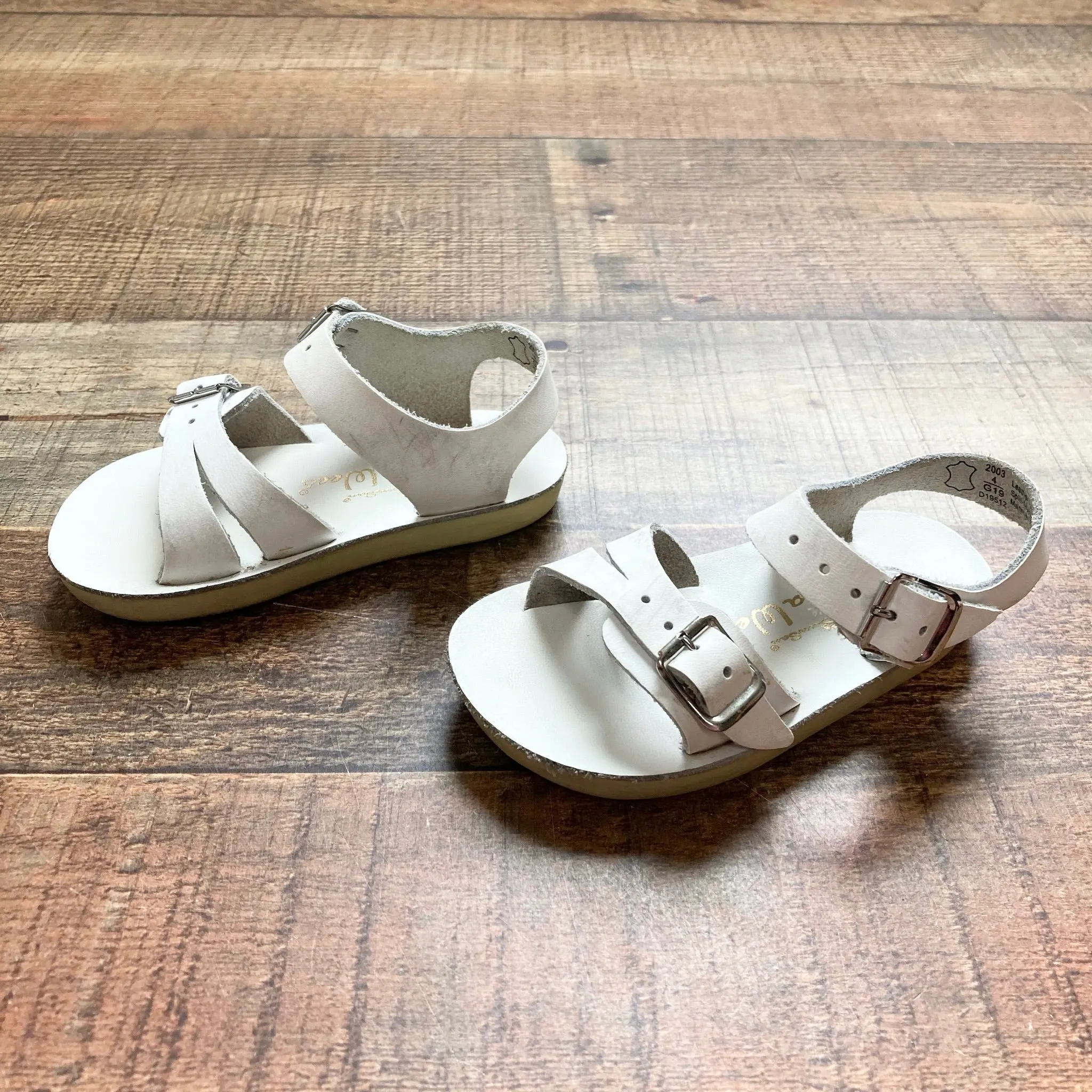 Sun-San White Double Strap Leather Sandals - Size 4 (notes included)