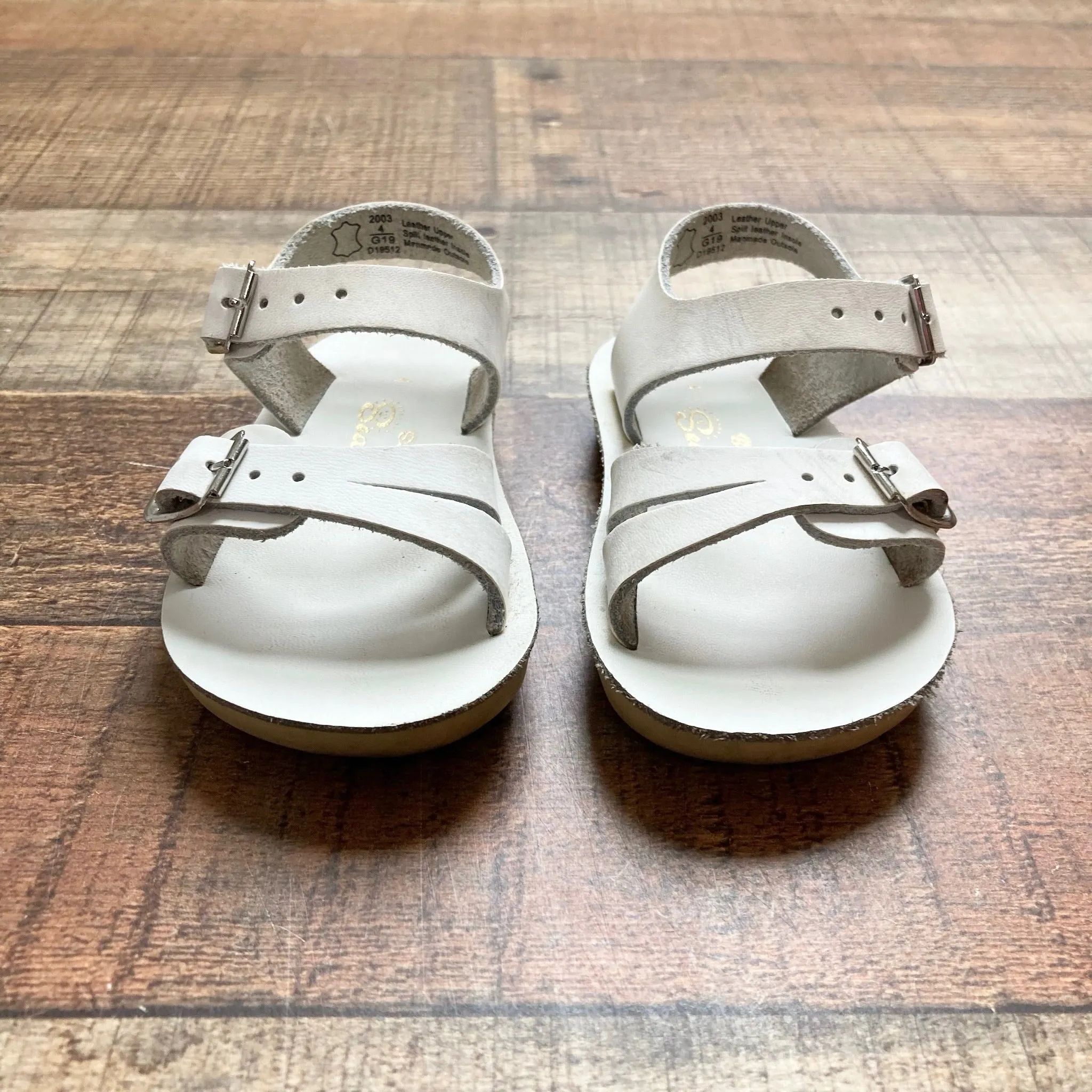 Sun-San White Double Strap Leather Sandals - Size 4 (notes included)