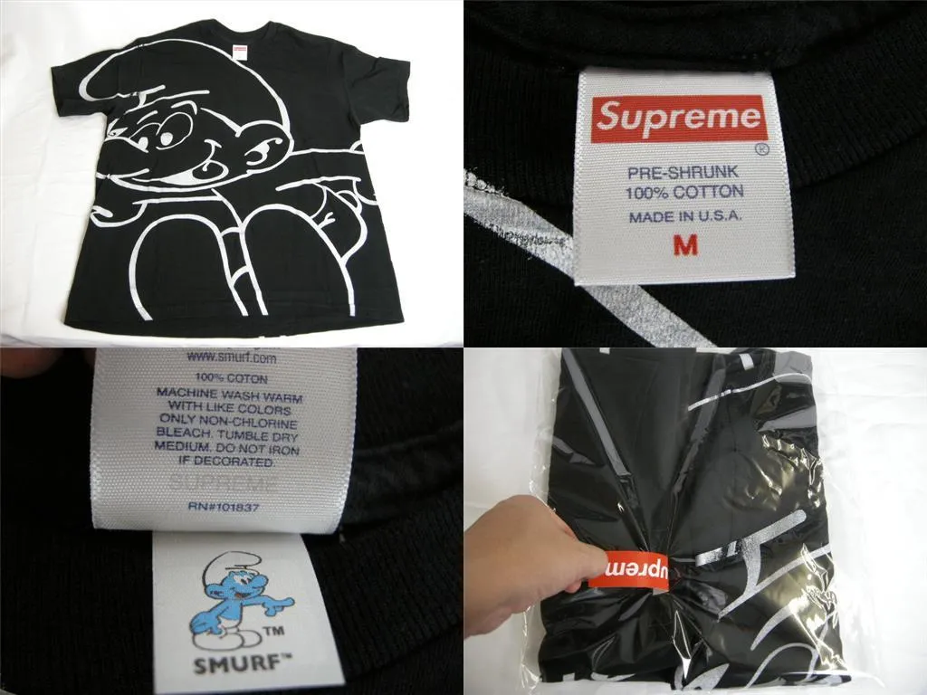 Supreme Smurfs Tee Back Logo T-Shirt in Black - Size M