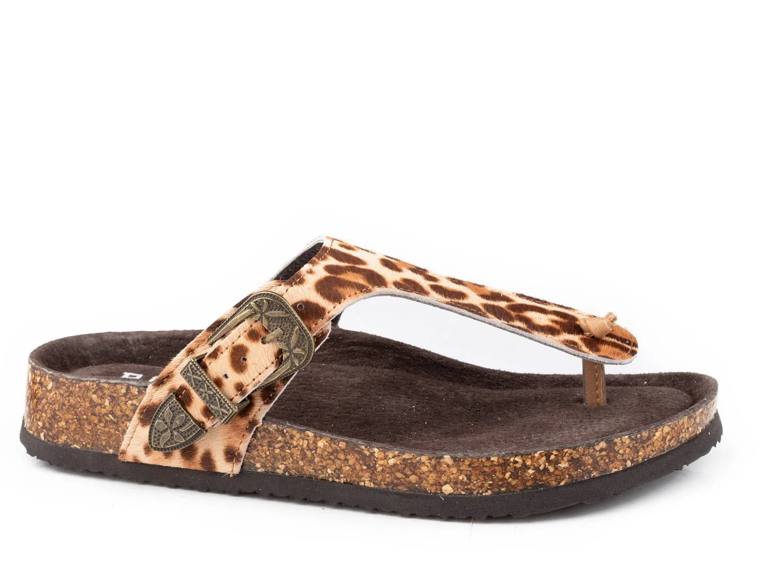 Tan Leather Leopard T-Strap Sandals