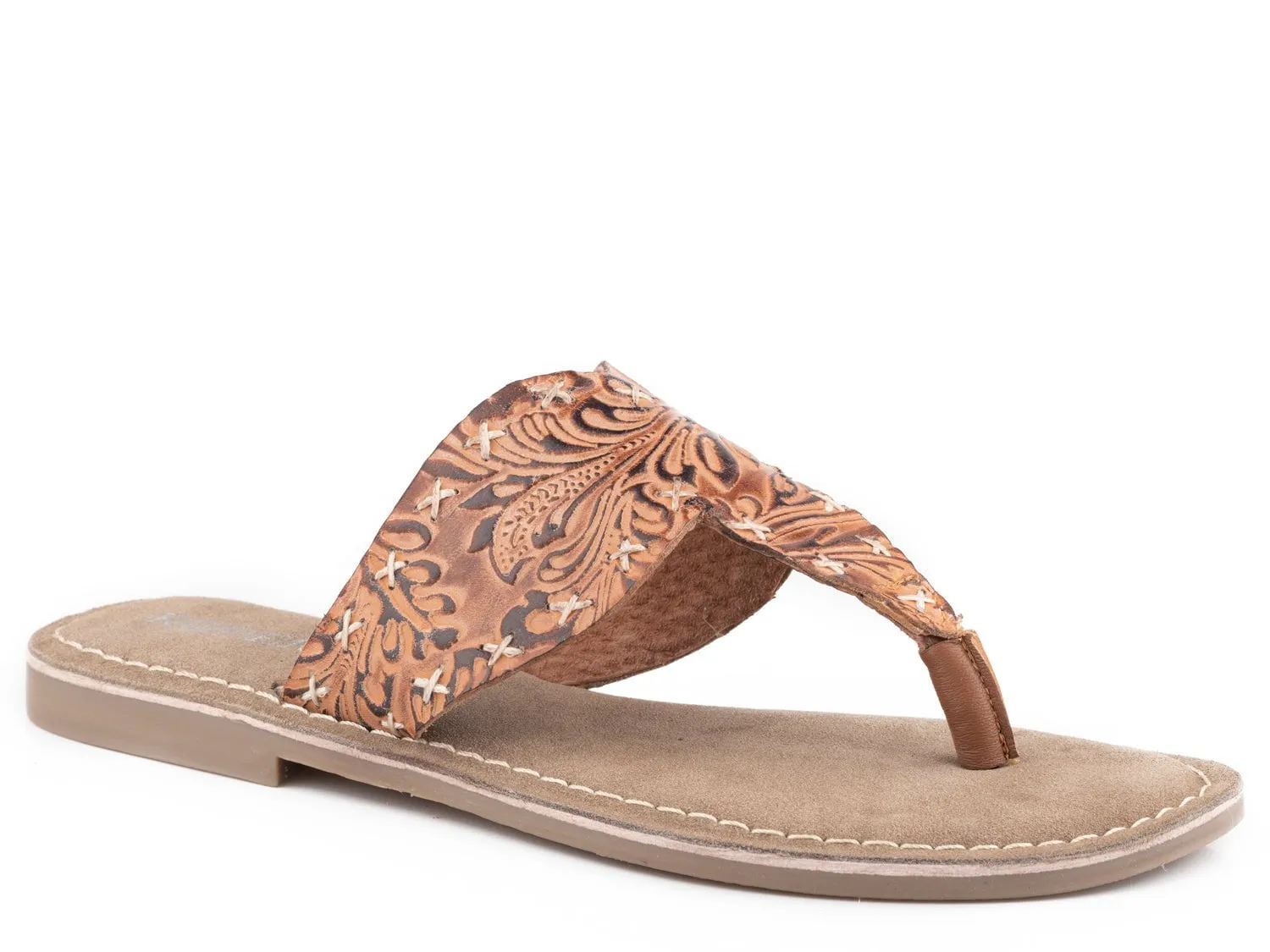 Tan Leather T-Strap Sandals