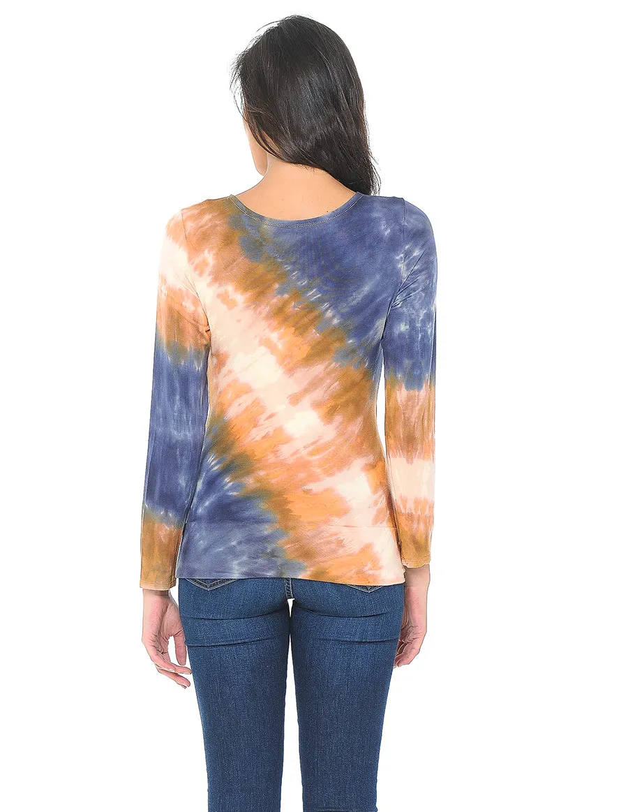 Tan Tie Dye Wrap Top Long Sleeve