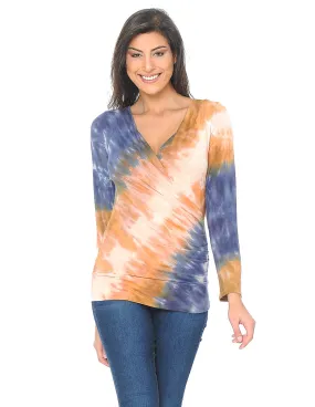 Tan Tie Dye Wrap Top Long Sleeve