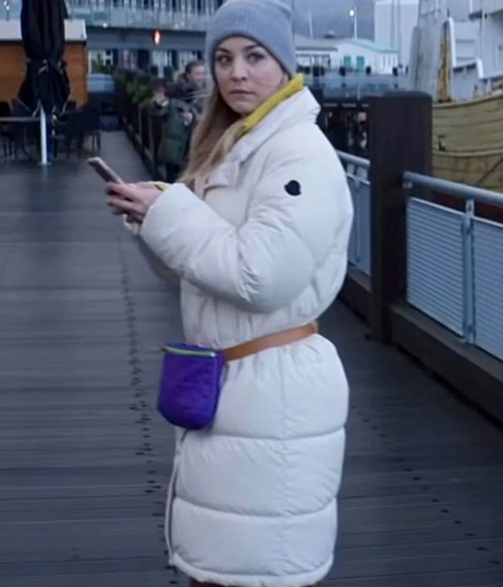 S02 White Puffer Coat by The Flight Attendant Kaley Cuoco