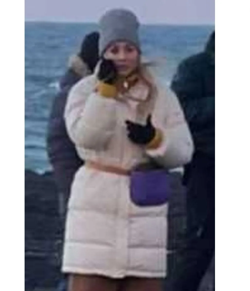 S02 White Puffer Coat by The Flight Attendant Kaley Cuoco