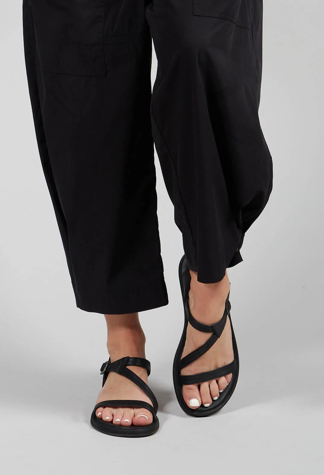 Sleek Strap Sandals in Black Gasoline