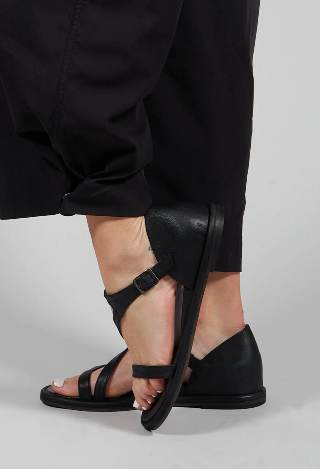 Sleek Strap Sandals in Black Gasoline