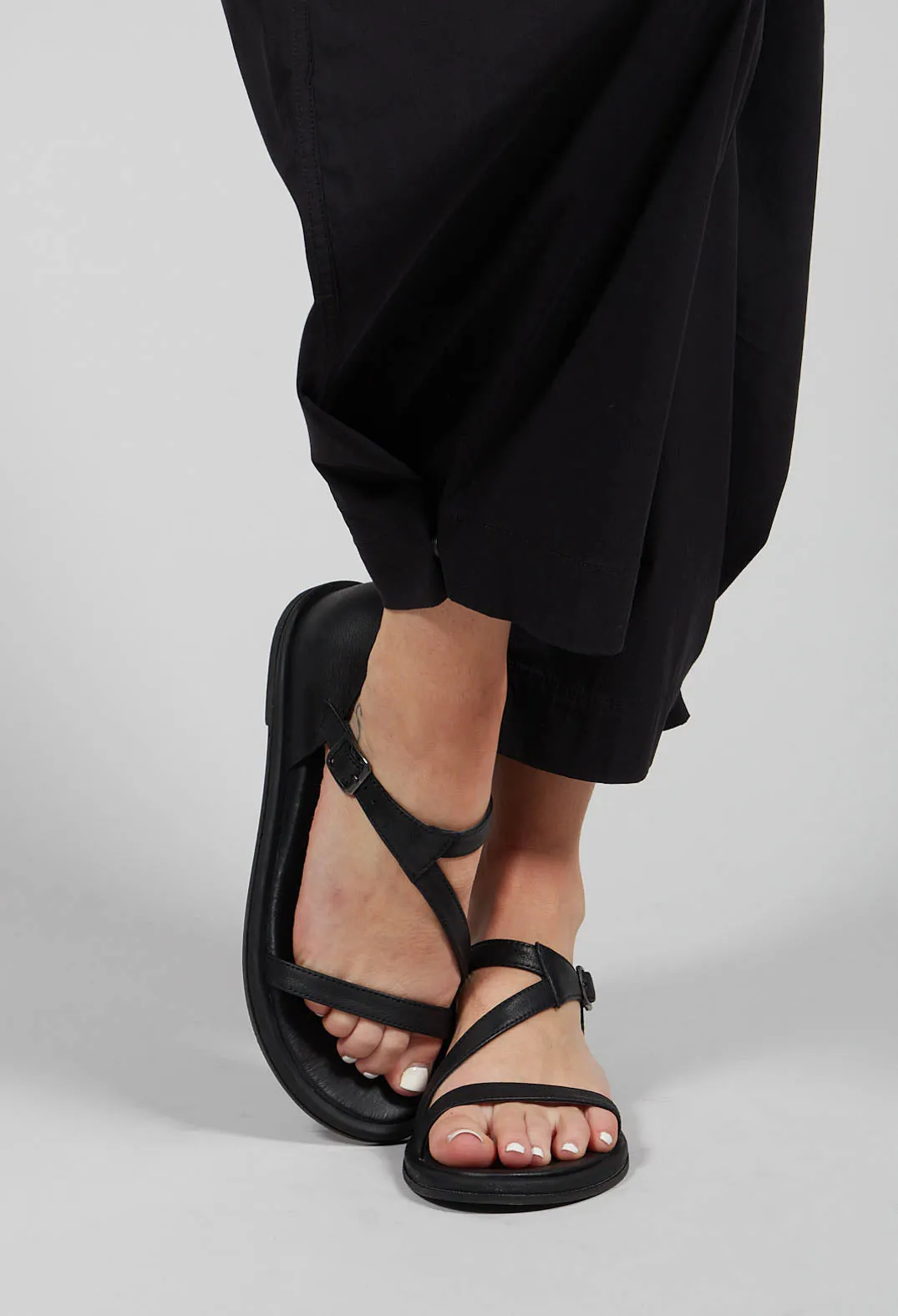 Sleek Strap Sandals in Black Gasoline