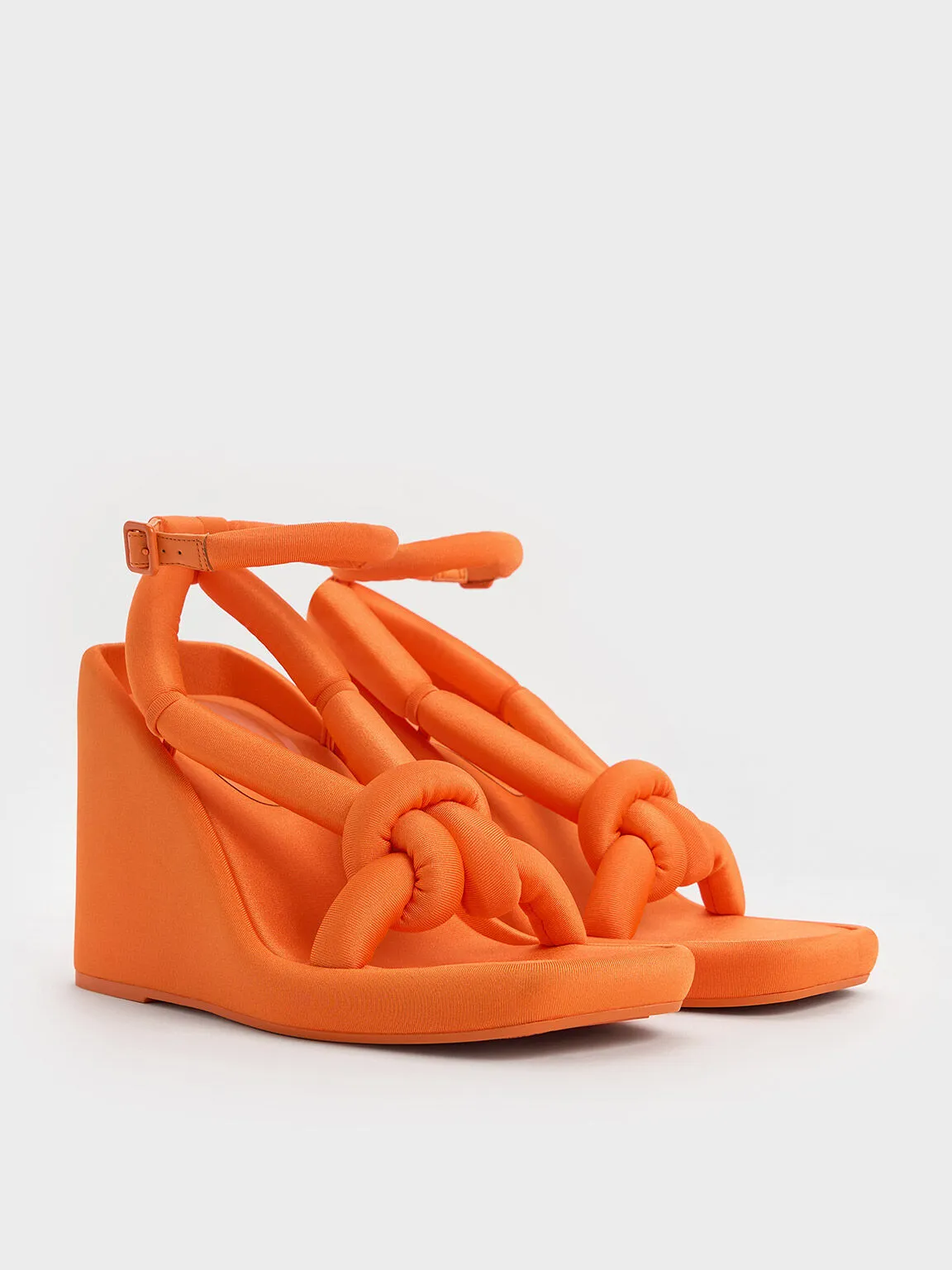 Orange Toni Knotted Puffy-Strap Wedges