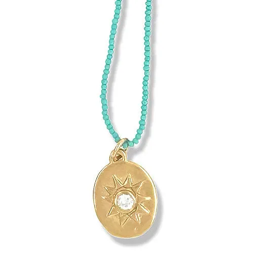 Gold Selena Necklace on Turquoise Beads