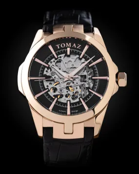 Skeletor TW003-D3 Rose Gold/Black Watch with Black Bamboo Leather Strap