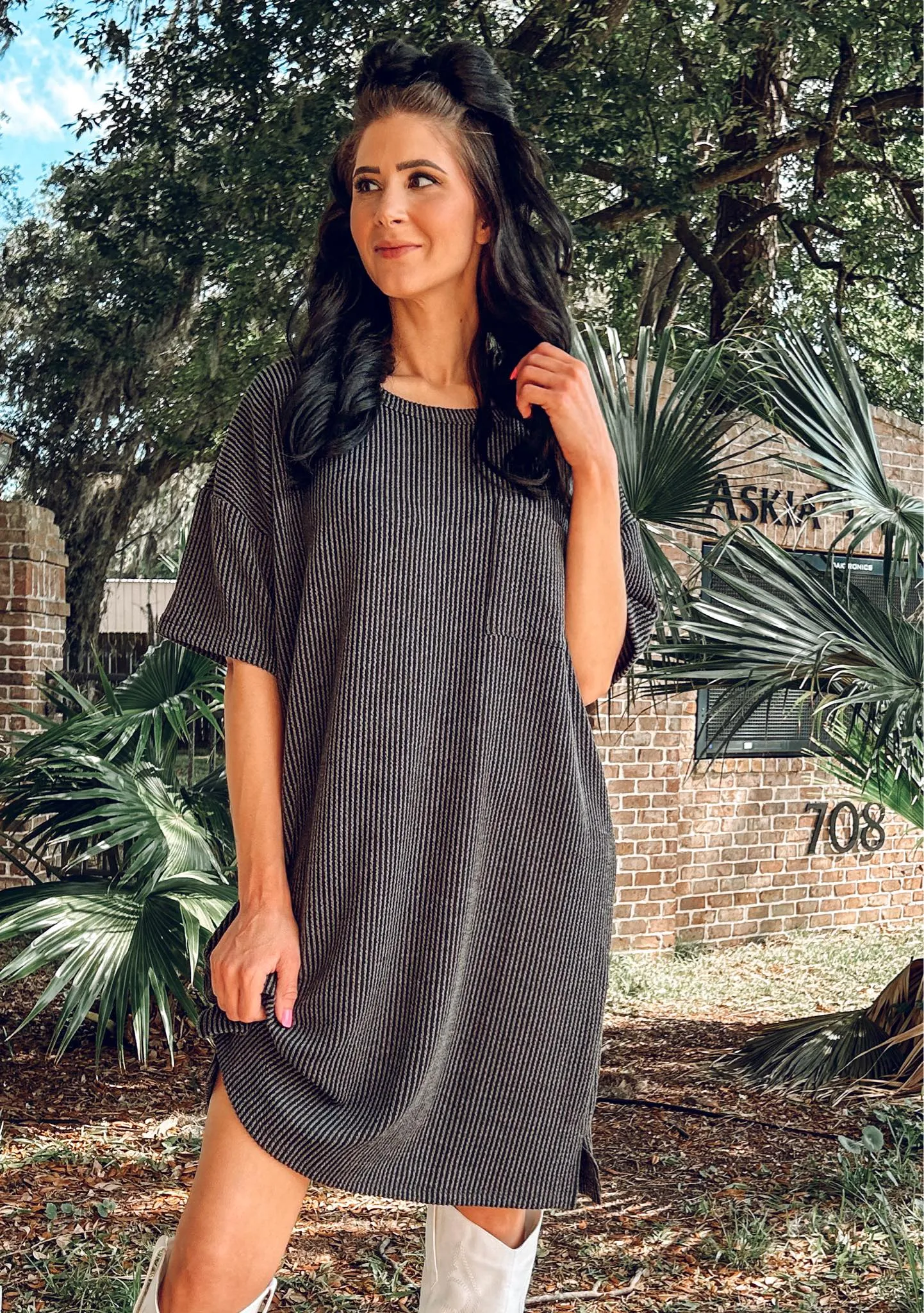 Charcoal Urban Ribbed Mini Dress