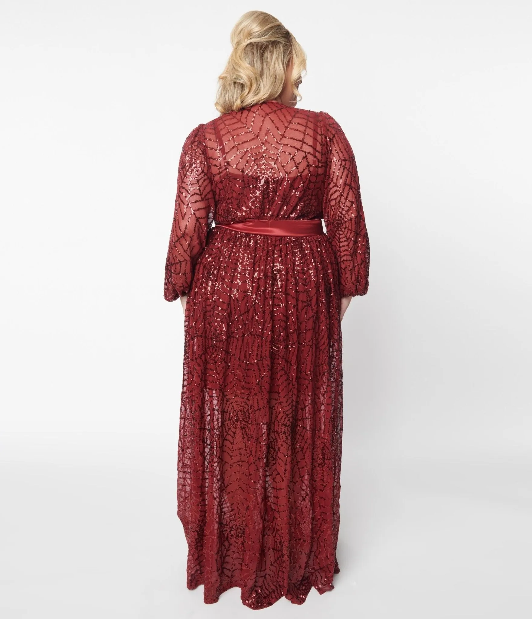 Burgundy Spiderweb Sequin Hollywood Duster from Unique Vintage