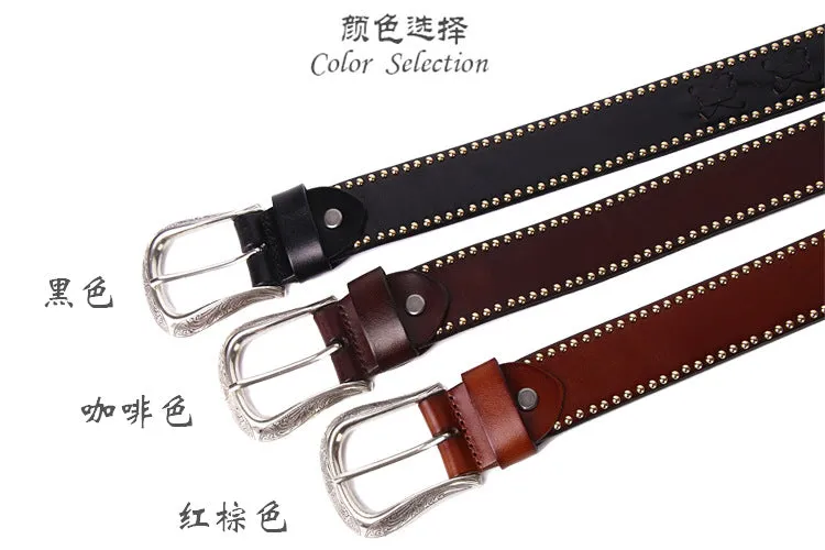 Vintage Handmade Cow Leather Rivet Western Belt