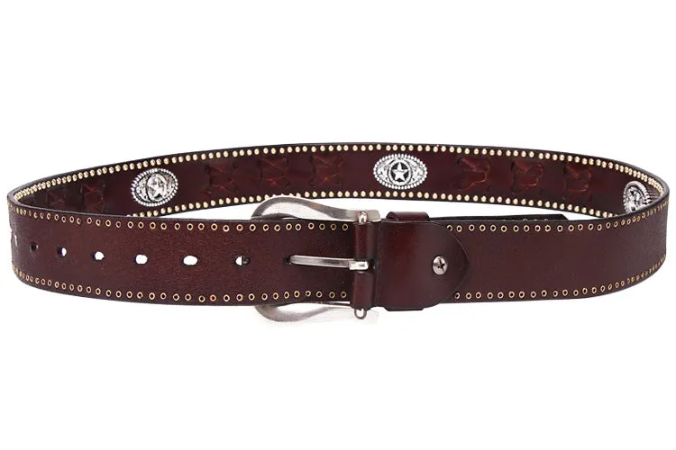 Vintage Handmade Cow Leather Rivet Western Belt