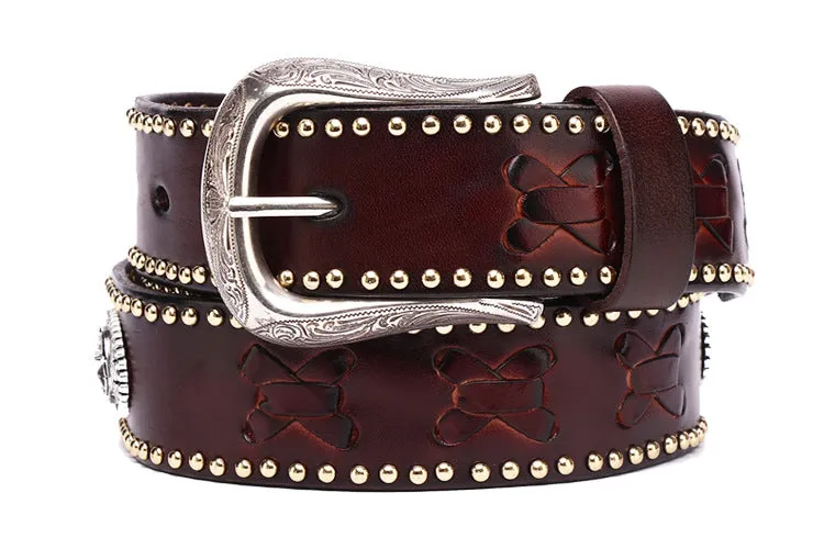 Vintage Handmade Cow Leather Rivet Western Belt