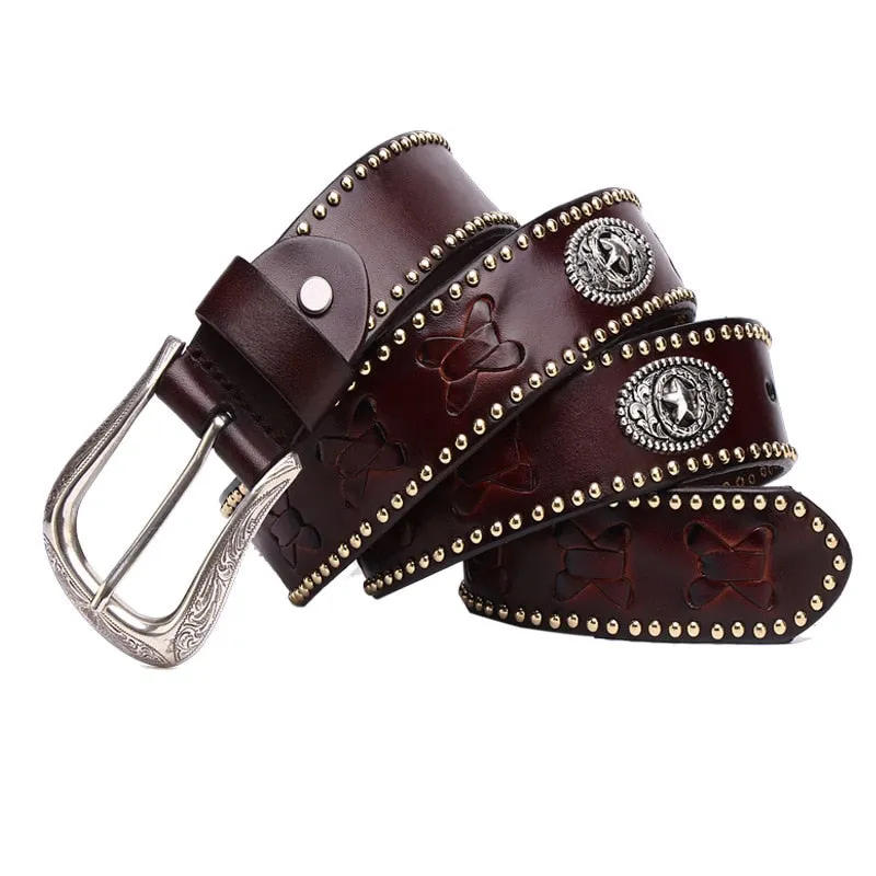 Vintage Handmade Cow Leather Rivet Western Belt