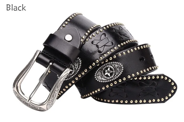 Vintage Handmade Cow Leather Rivet Western Belt