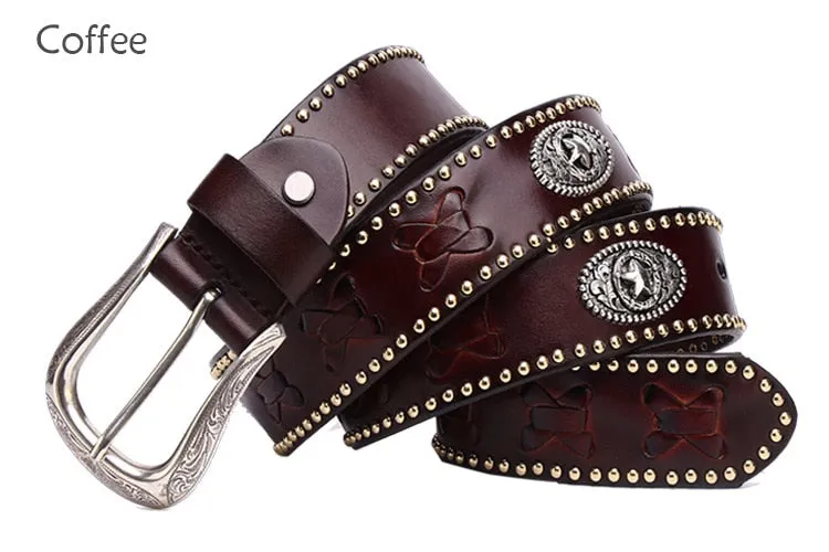 Vintage Handmade Cow Leather Rivet Western Belt