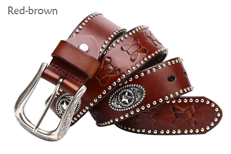 Vintage Handmade Cow Leather Rivet Western Belt