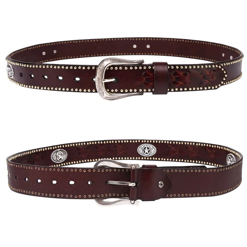 Vintage Handmade Cow Leather Rivet Western Belt