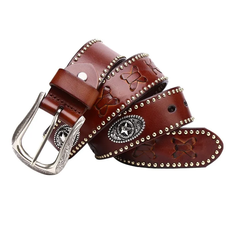 Vintage Handmade Cow Leather Rivet Western Belt