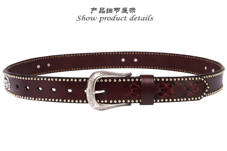 Vintage Handmade Cow Leather Rivet Western Belt