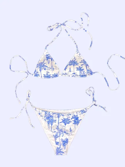 White Palm Tree Triangle Bikini