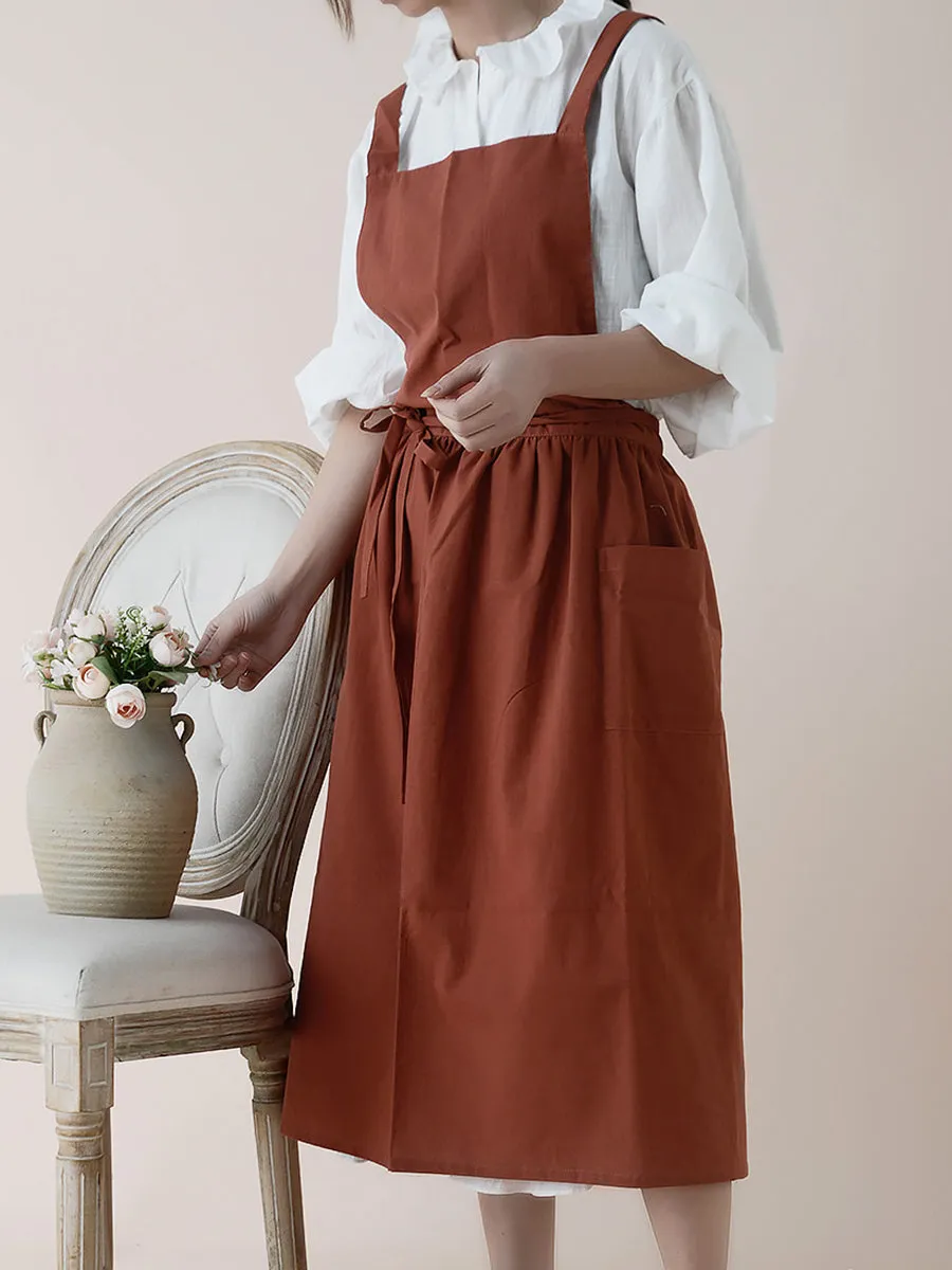 KL1041 Women's Casual Solid Summer Cotton Apron Dress