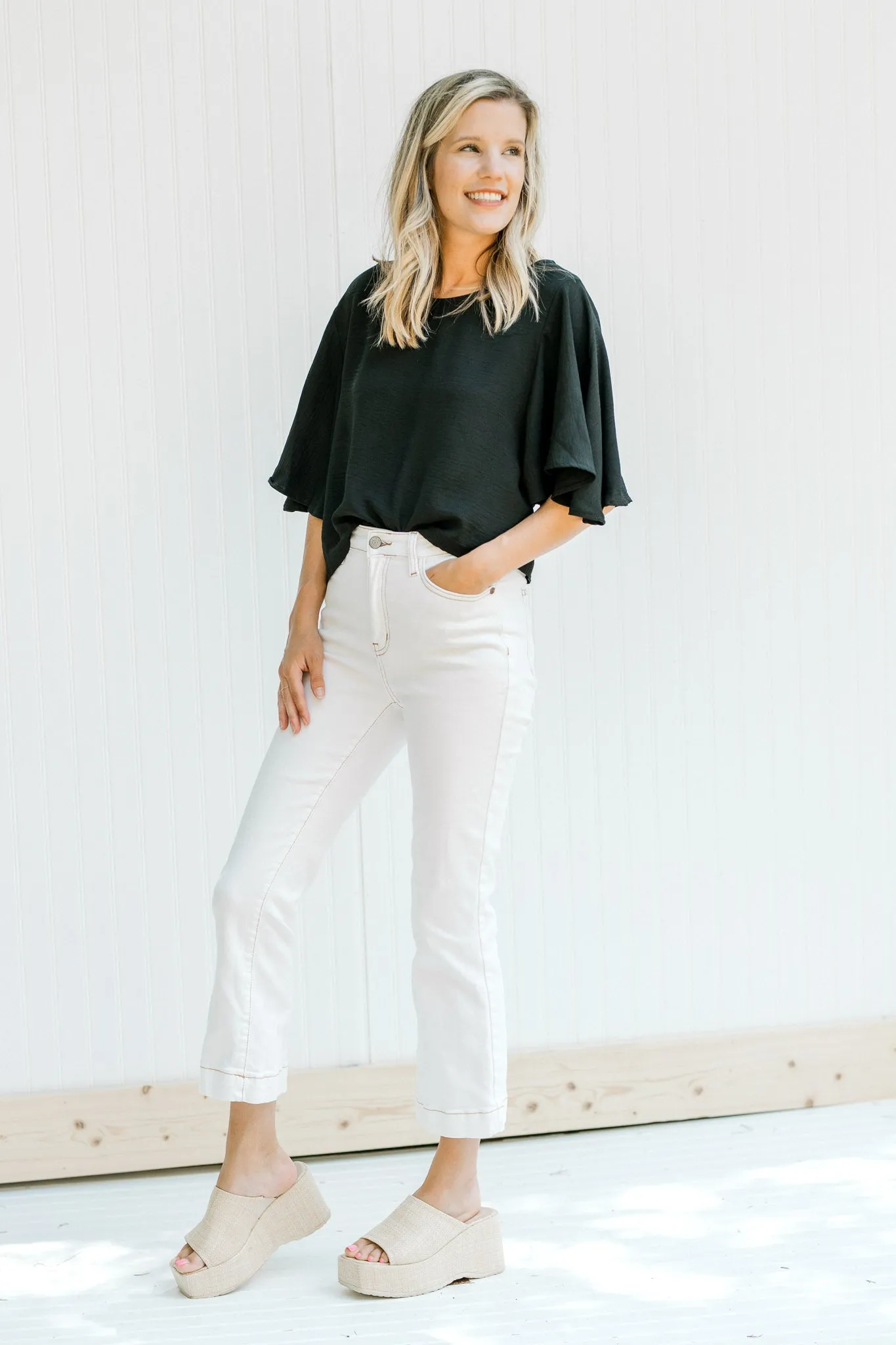 Black X Flattering Flowy Slightly Cropped Top