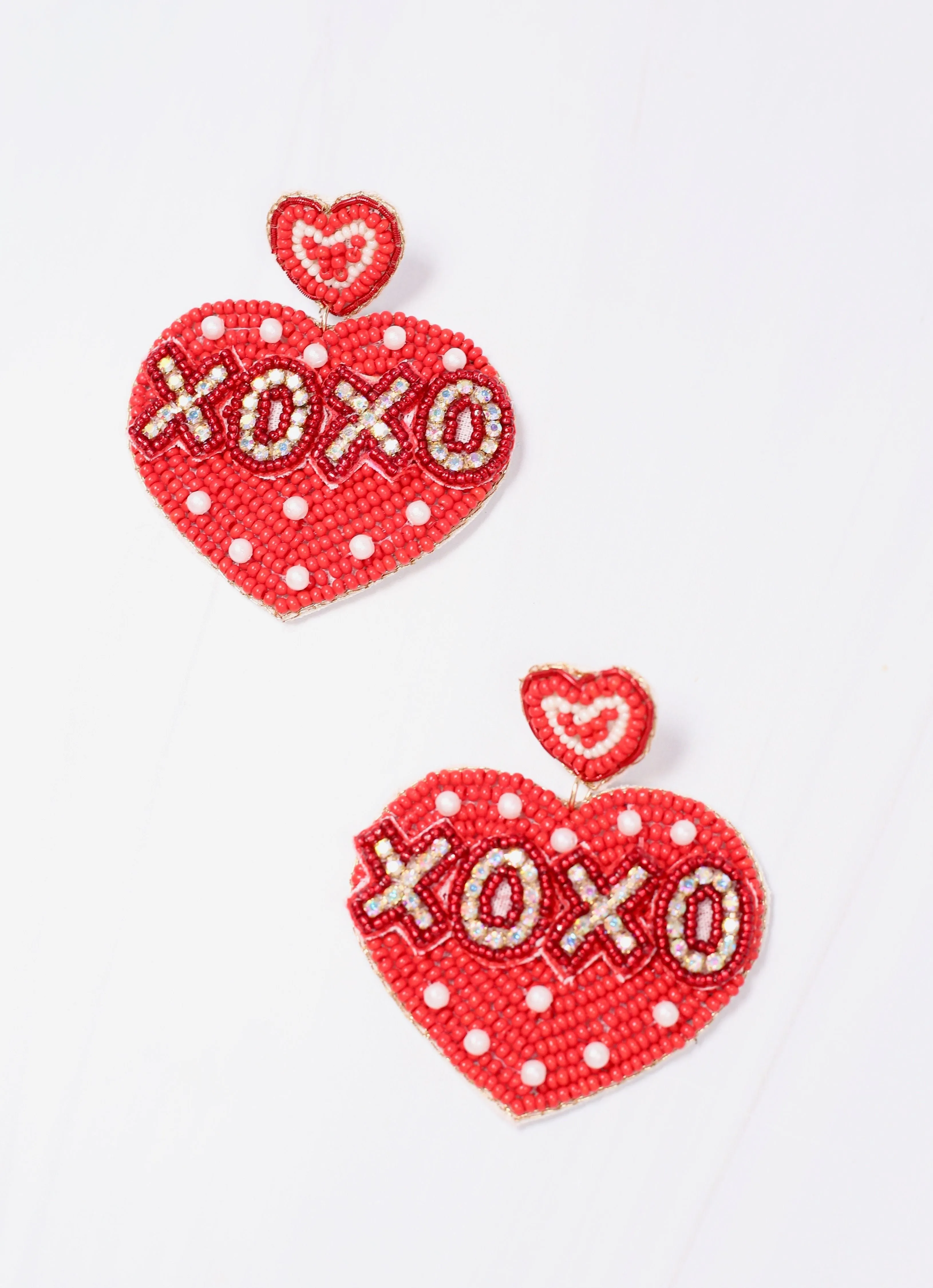 Red XOXO Embellished Heart Earring