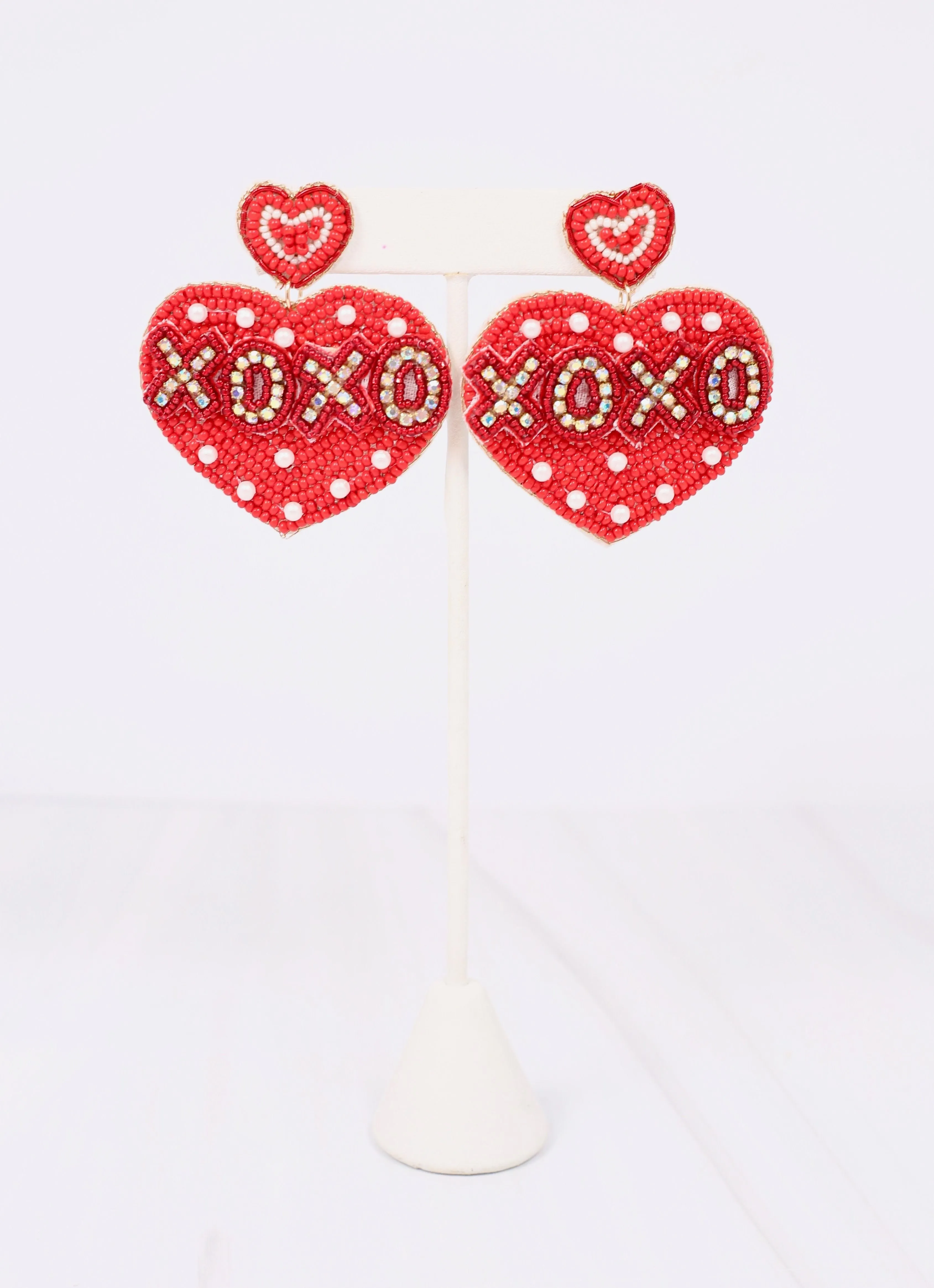 Red XOXO Embellished Heart Earring