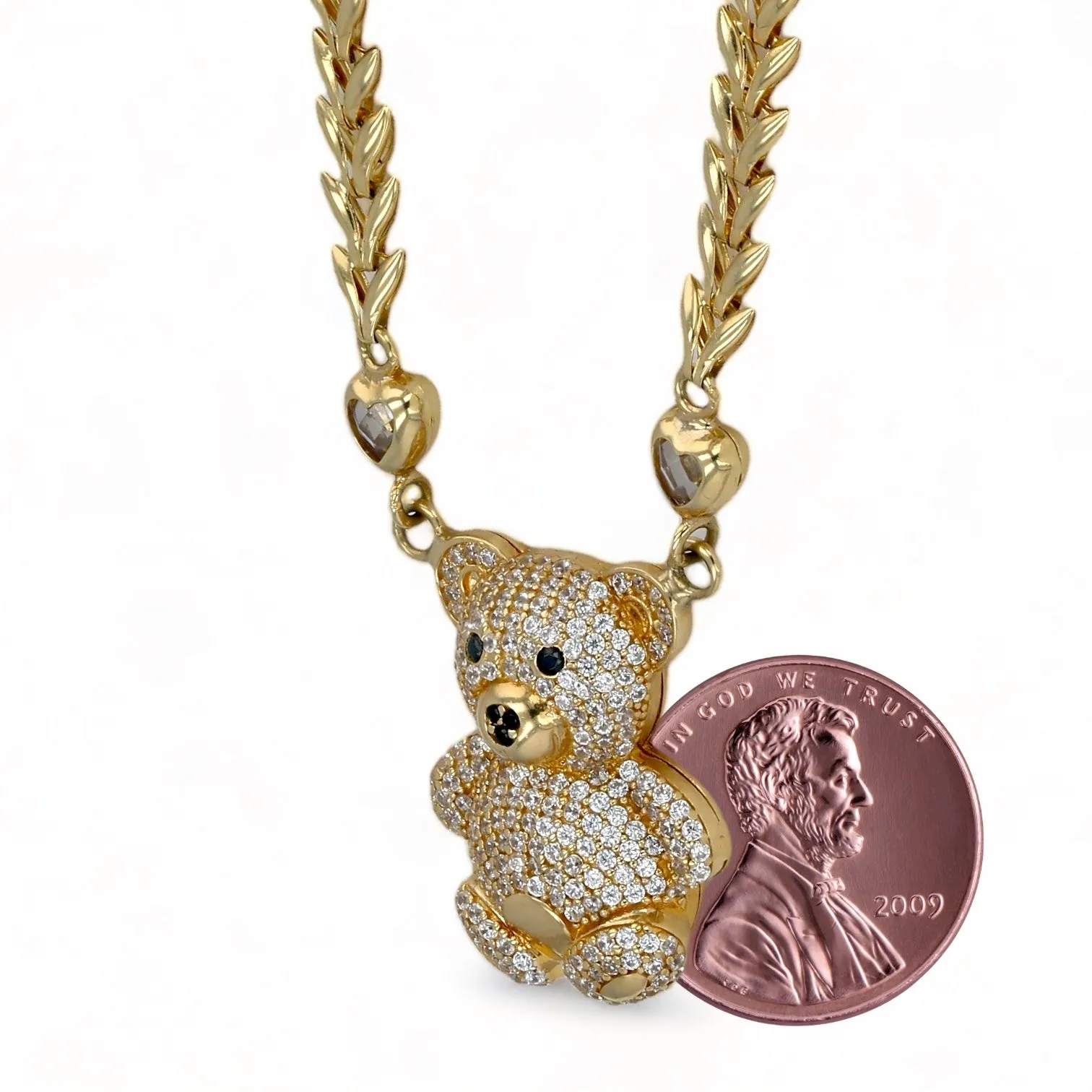 Teddy bear necklace in yellow 14K gold