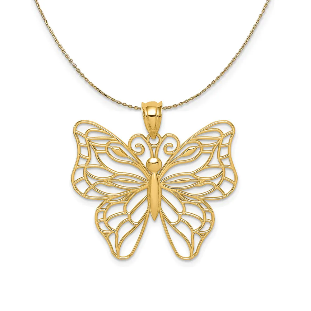 14k Yellow Gold Open Butterfly Necklace