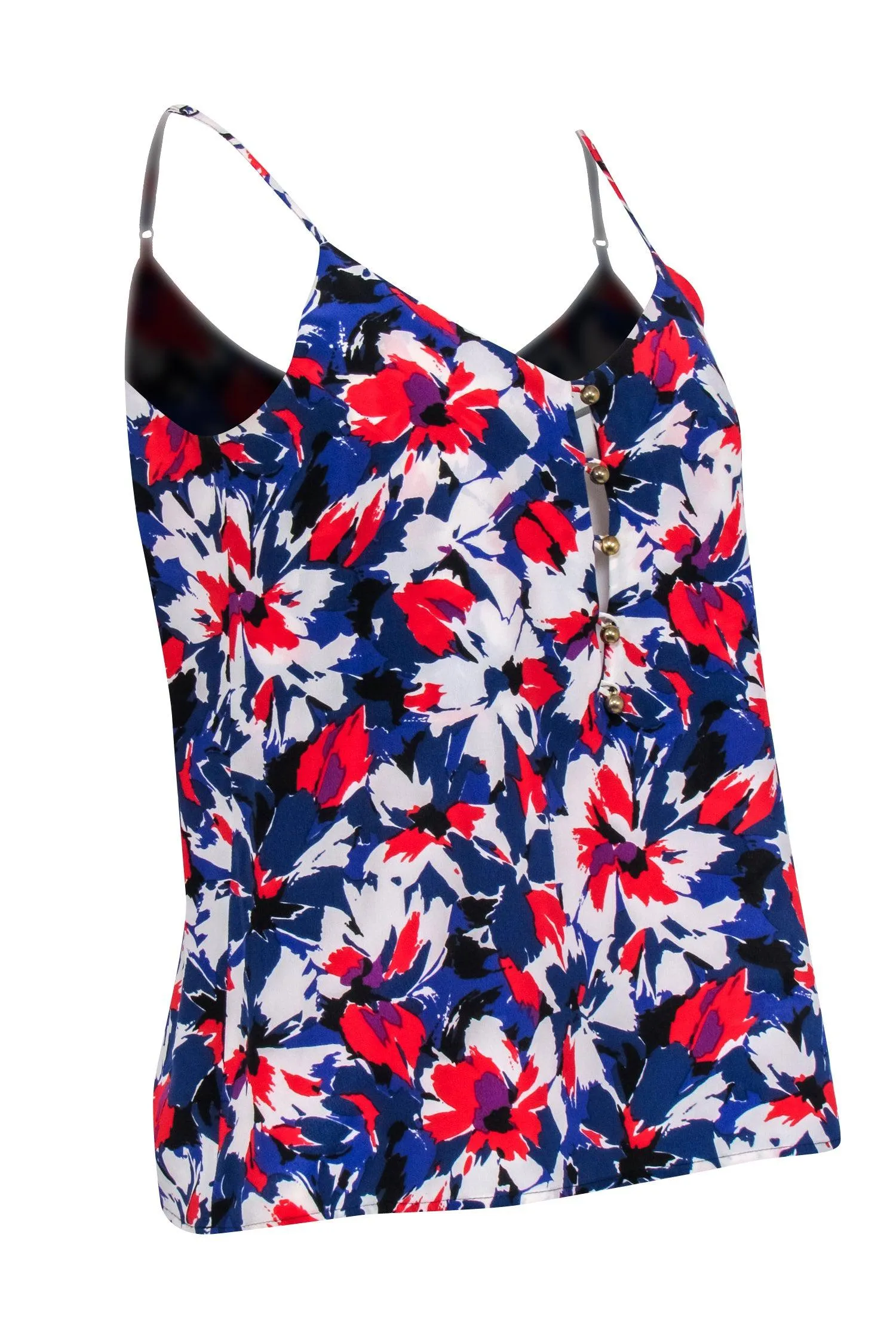 Yumi Kim - Multicolored Floral Print Silk Tank w/ Gold Buttons Sz M